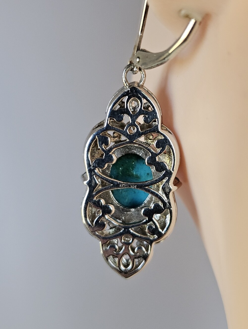Sleeping Beauty Turquoise & Blue Topaz  Earrings Sterling Silver 18K - Picture 5 of 6